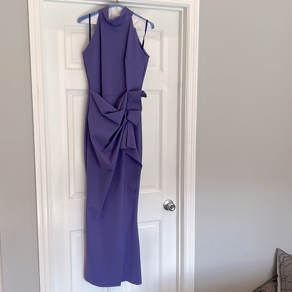 Chiara Boni La Petite Robe Gown size 8 purple halter with ruched ruffle side